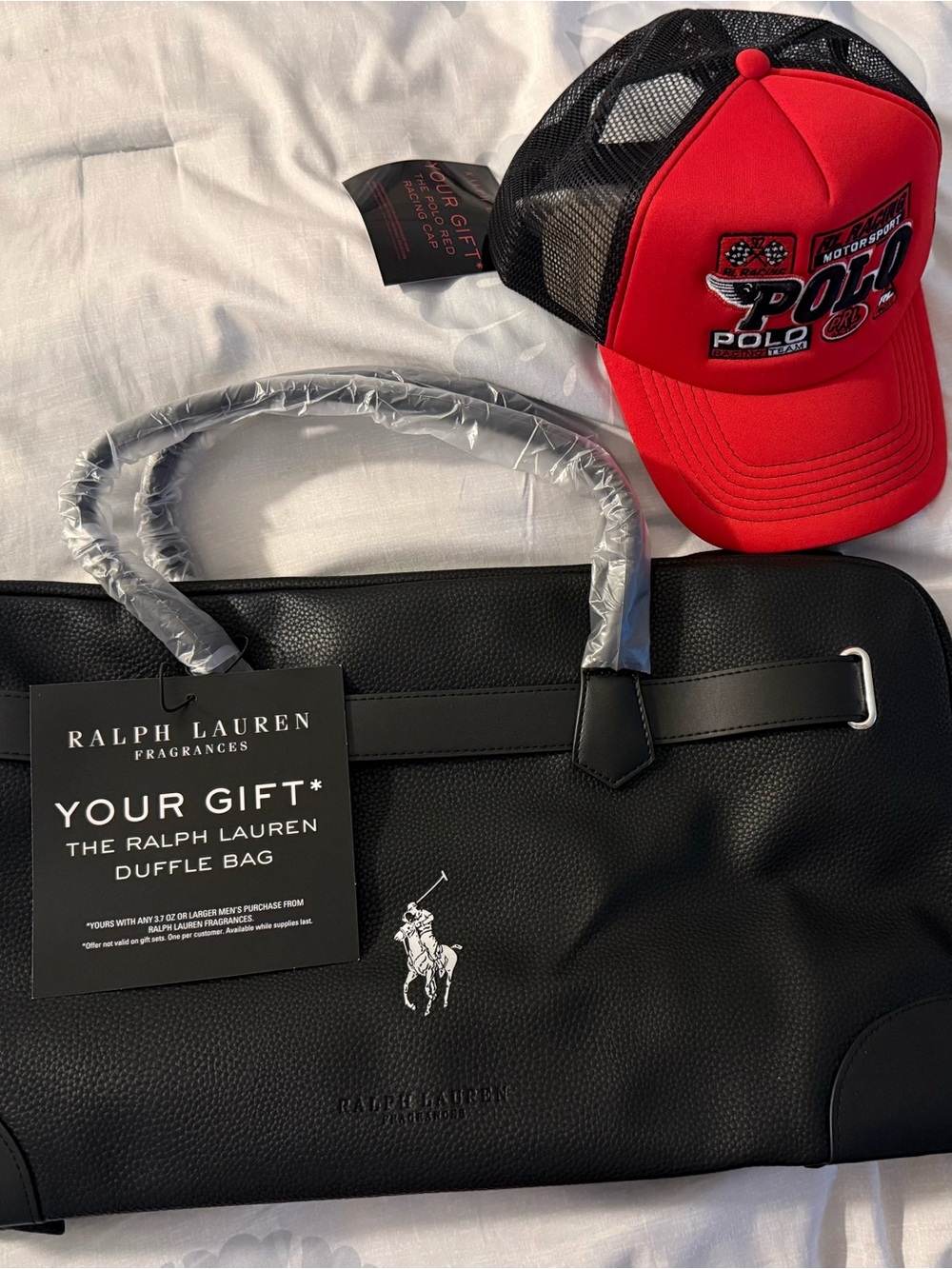 Ralph Lauren Black Polo Duffle Bag - Men's Travel Tote and baseball hat